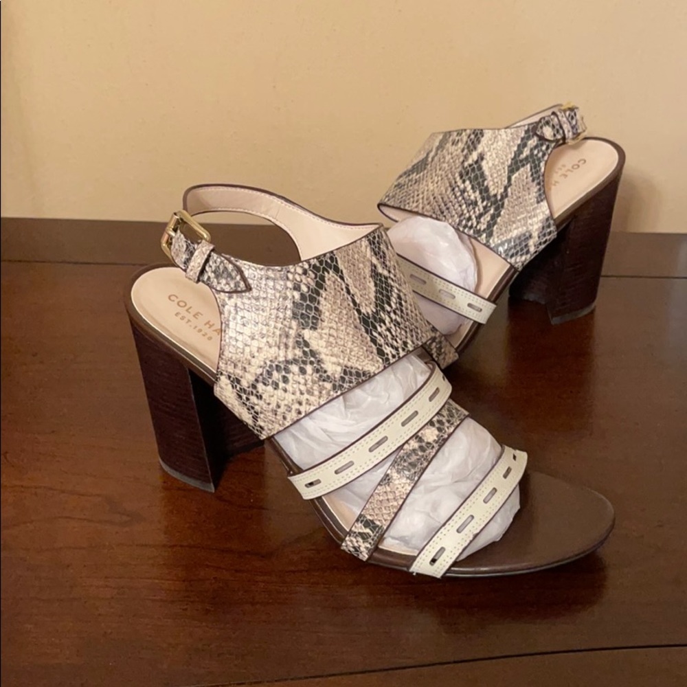 Cole Haan Snake Print Blocked Heel Sandal in size 10